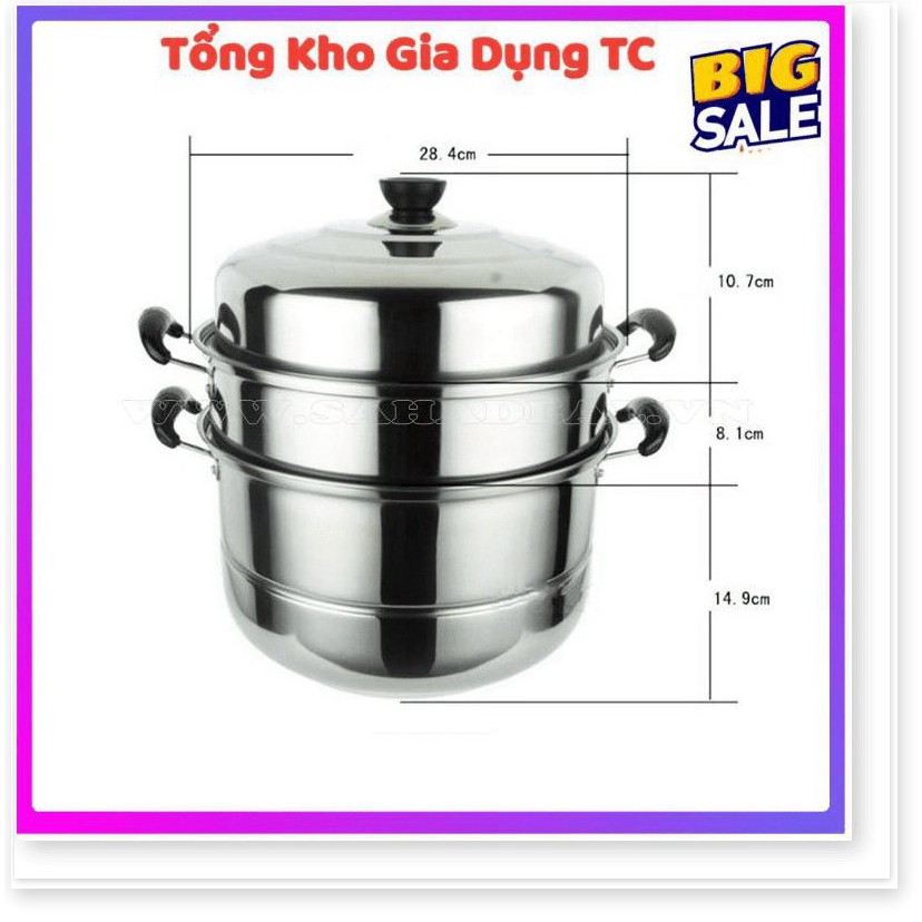 Nồi hấp xửng hấp 3 tầng hấp gà xôi bánh bao chất liệu inox cao cấp size 28cm dùng được bếp từ