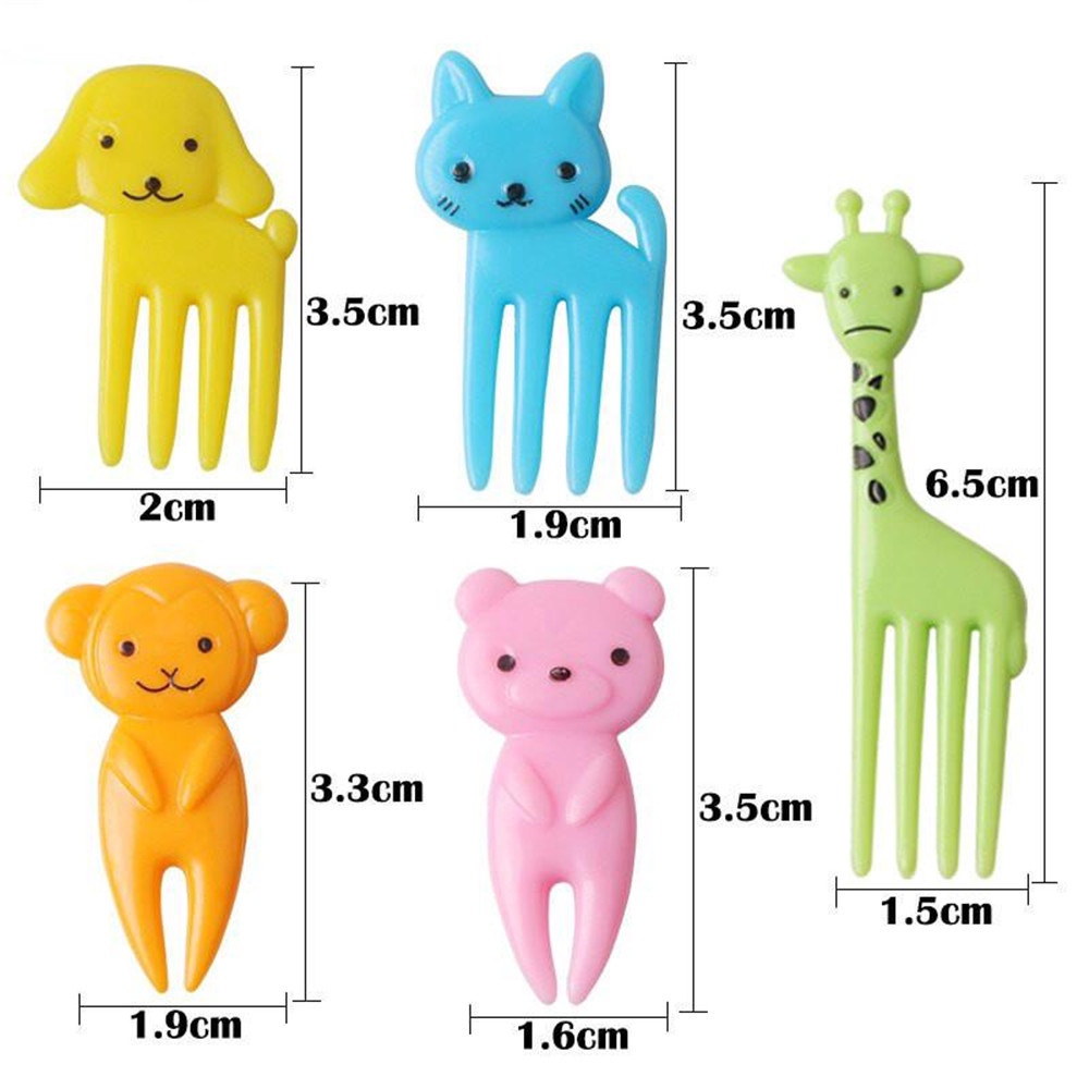 Set 20 Nĩa Ăn Trái Cây / Tráng Miệng Bằng Nhựa Dài 3-6Cm Hình Động Vật Hoạt Hình Dành Cho Trẻ Em