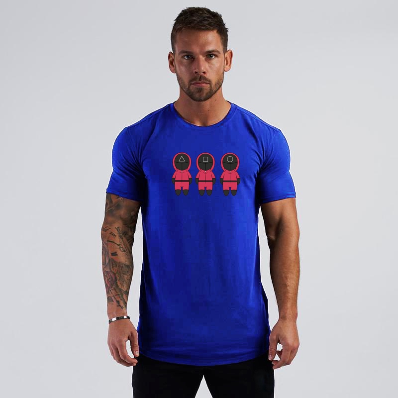 Áo thun cotton cỡ lớn XXL in hình trò chơi con mực cho nam tập gym thể hình