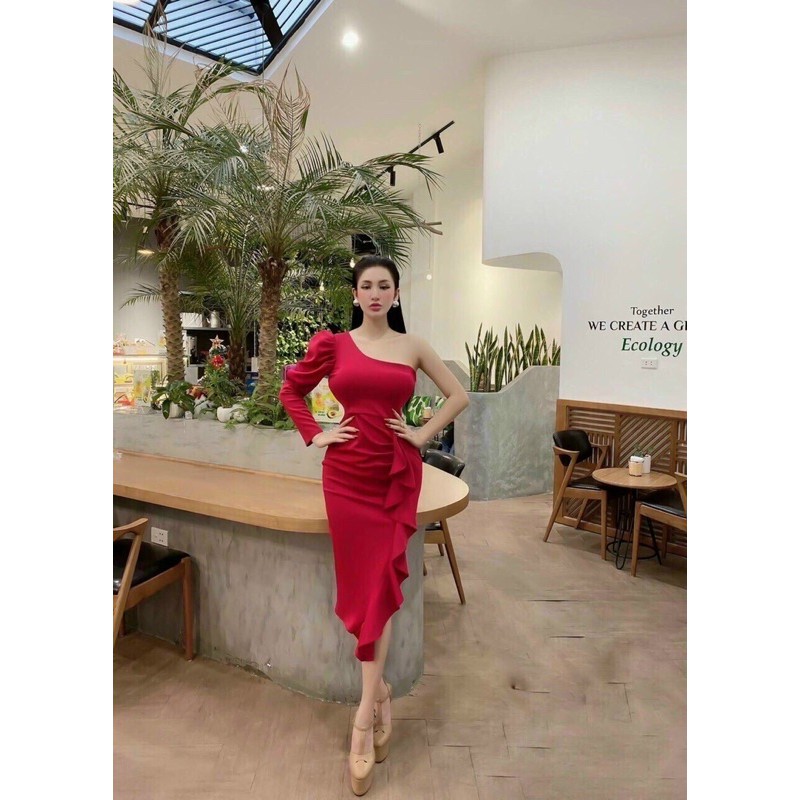 (ẢNH THẬT)ĐẦM LỆCH VAI TAY DÀI MÚT NGỰC GIÁ RẺ