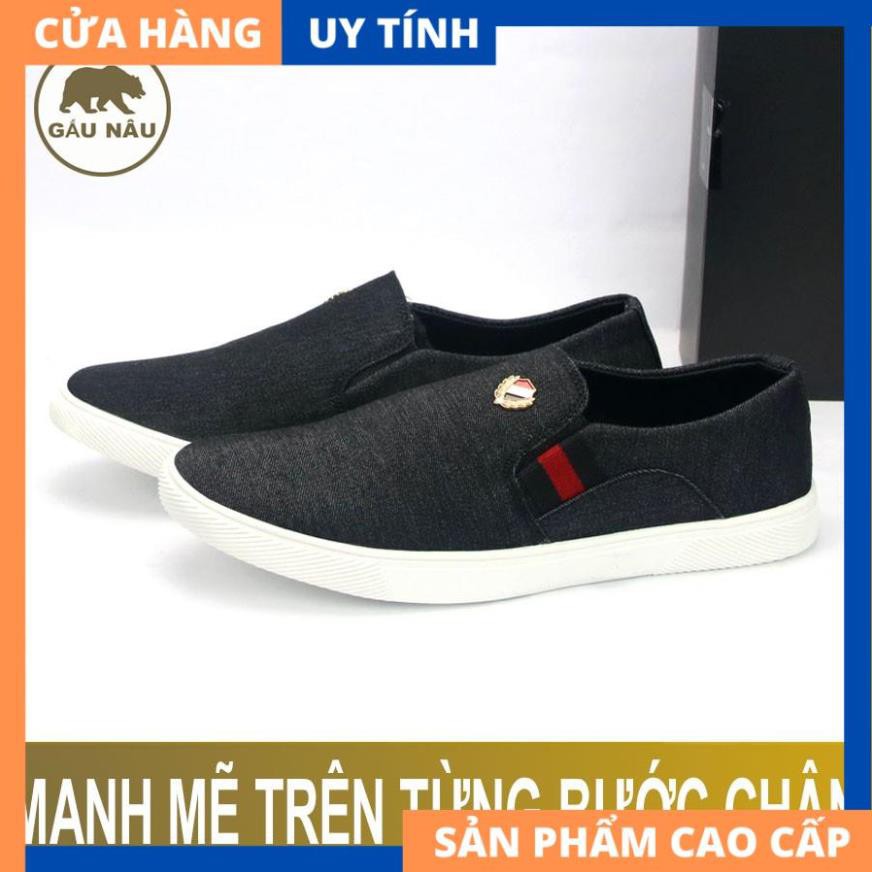 Giày lười vải nam thân đen đế trắng VP361 GấuNâu [HÀNG CAO CẤP] | BigBuy360 - bigbuy360.vn
