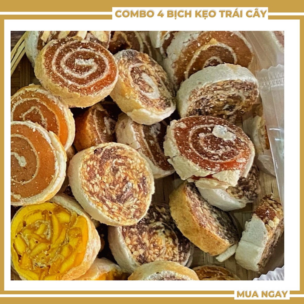 COMBO 4 bịch kẹo trái cây cuộn (bánh trái cây cuộn) bánh tráng Senfarm