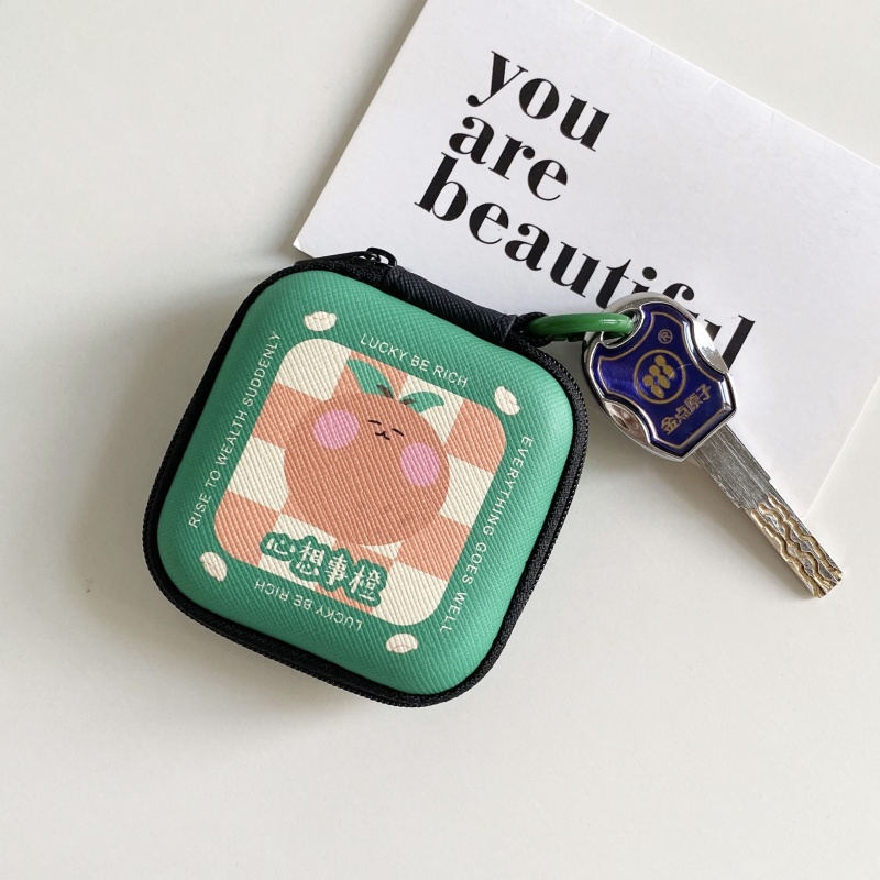 Túi Đựng Tiền Xu / Tai Nghe Không Dây Hình Vuông 7.5X7.5Cm Hai Mặt Biểu Tượng Dễ Thương Etc. Vòng Treo Tròn