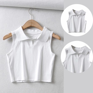 Áo croptop cổ bẻ sát nách - ACCB