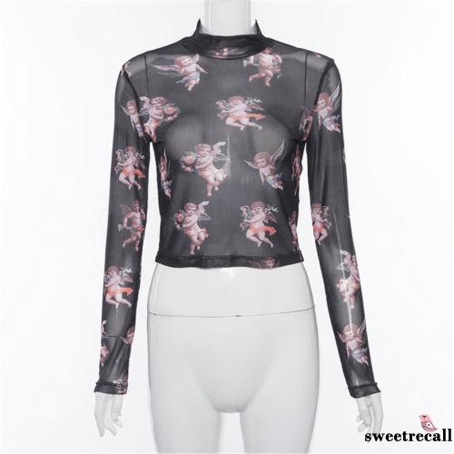 Áo lửng tay dài phối lưới xuyên thấu gợi cảm cho nữ | BigBuy360 - bigbuy360.vn