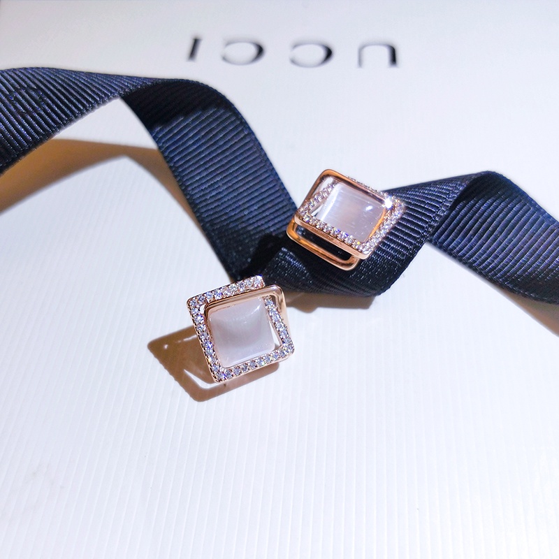 [Jiudolan] Khuyên Tai Đính Đá Opal Nhân Tạo Hình Vuông Thời Trang Dành Cho Nữ