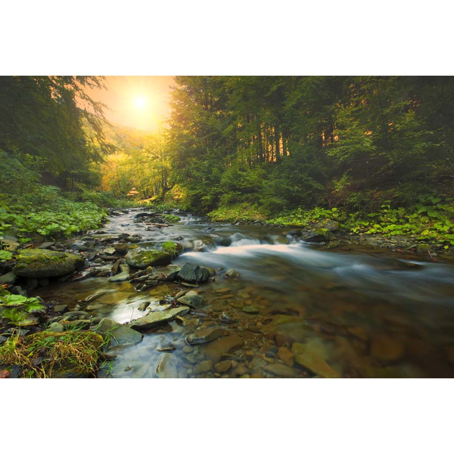 Tranh 3d thác nước chảy trong lành và những núi đá bao quanh.