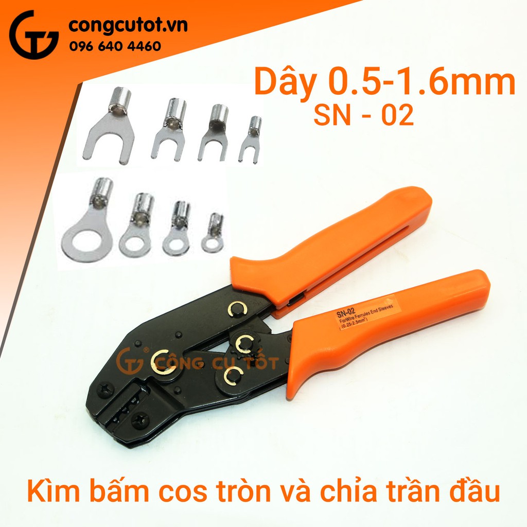 Kìm bấm cos tròn và cos chỉa trần đầu cho dây