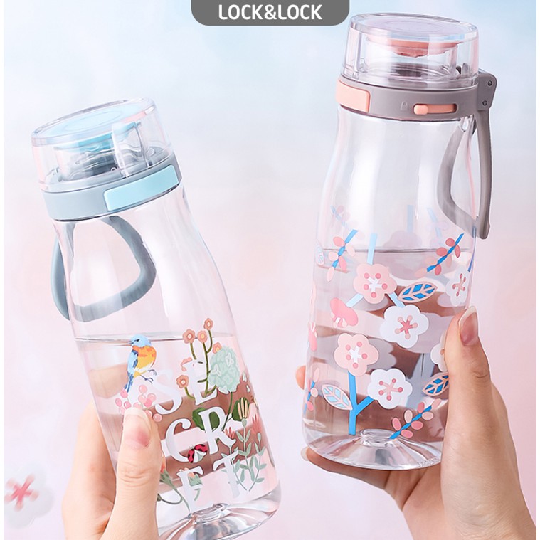Bình đựng nước, Bình đựng nước nhựa chịu nhiệt LOCK&LOCK ONE TOUCH 500ml họa tiết dễ thương, đi học, đi làm
