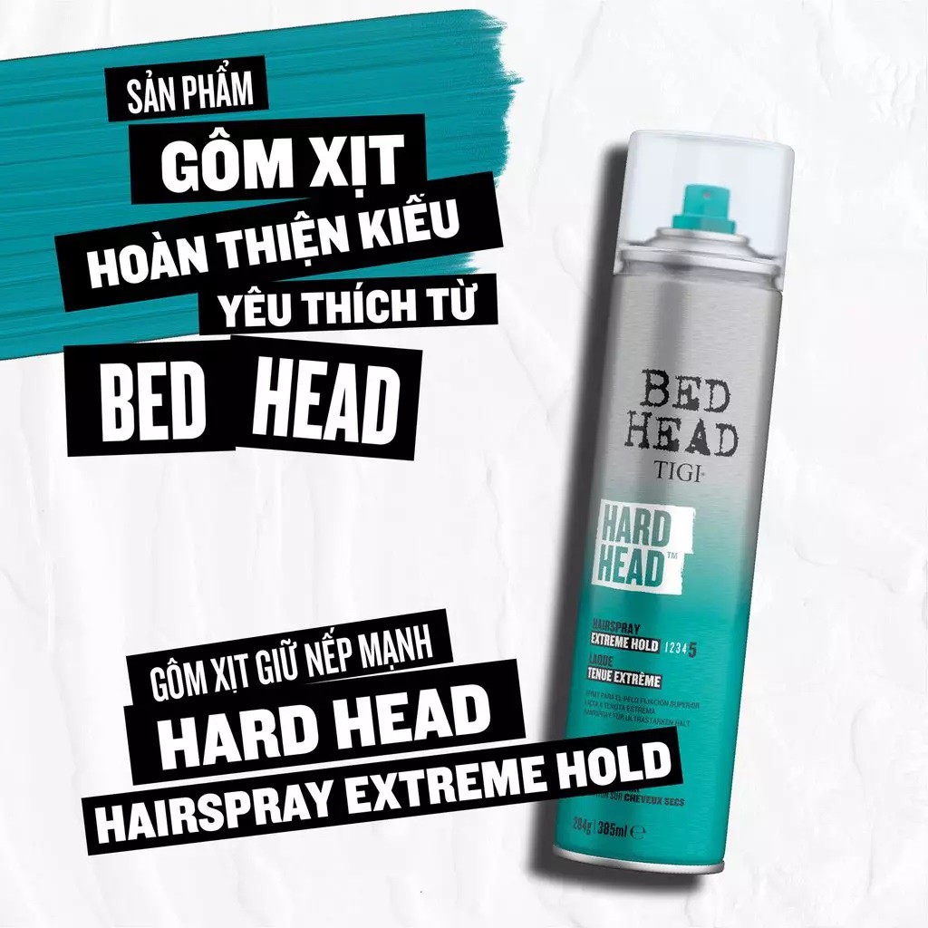 Gôm Xịt Tóc TIGI Bed Head Hard Head - 385ml - Hàng Chính Hãng + Tặng Lược Chải Tóc Texture