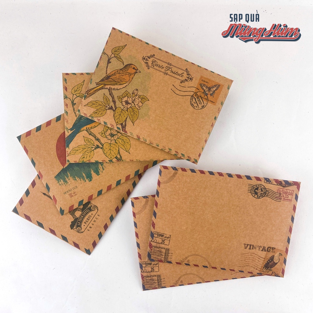 Phong bì, bao thư giấy mỹ thuật phong cách vintage_Sạp bán theo set 10 bao thư