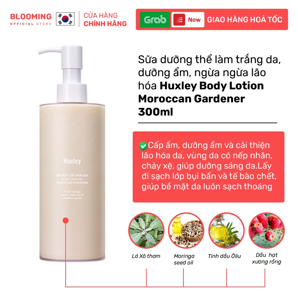 Sữa dưỡng thể làm trắng da, dưỡng ẩm, ngừa ngừa lão hóa Huxley Body Lotion Moroccan Gardener 300ml