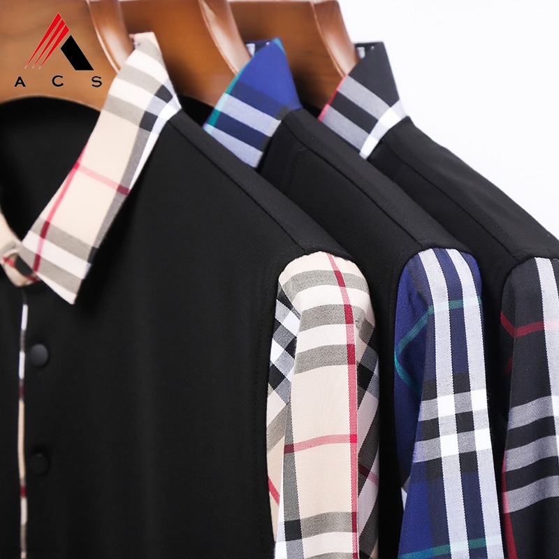 Áo sơ mi dài tay giả hai lớp họa tiết sọc caro thời trang công sở cho nam 3 màu lựa chọn