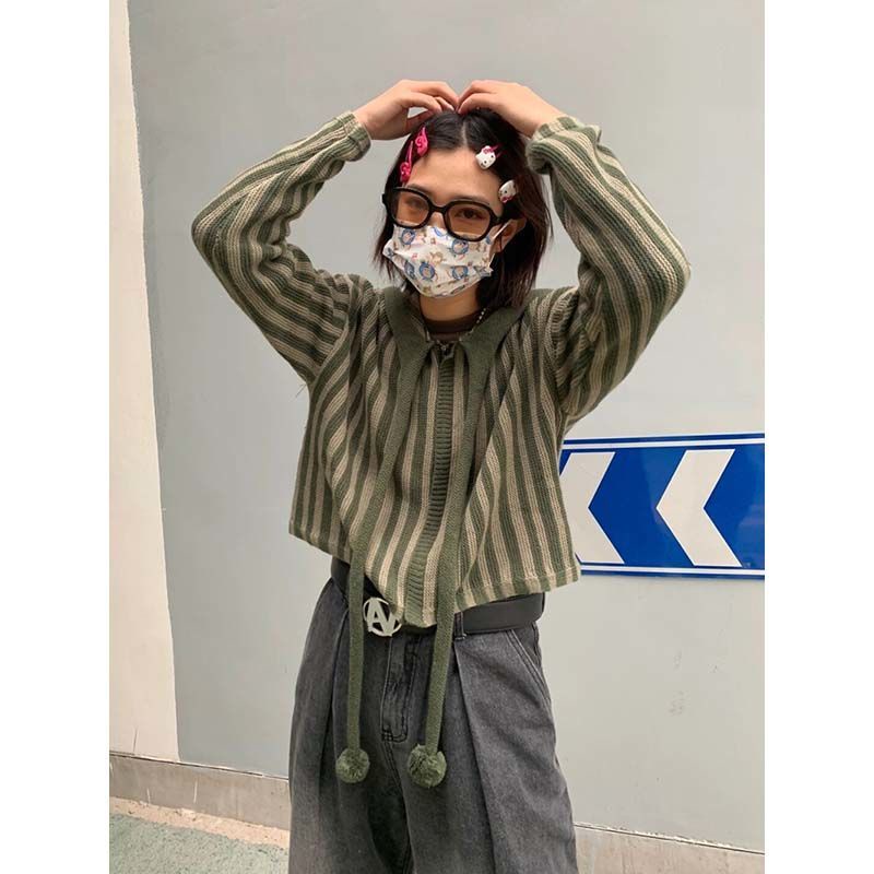 Áo Sweater Có Mũ Trùm Dáng Rộng Họa Tiết Kẻ Sọc Dọc Phong Cách Hàn Quốc Thời Trang Xuân Thu 2022 Mới Cho Bạn Gái