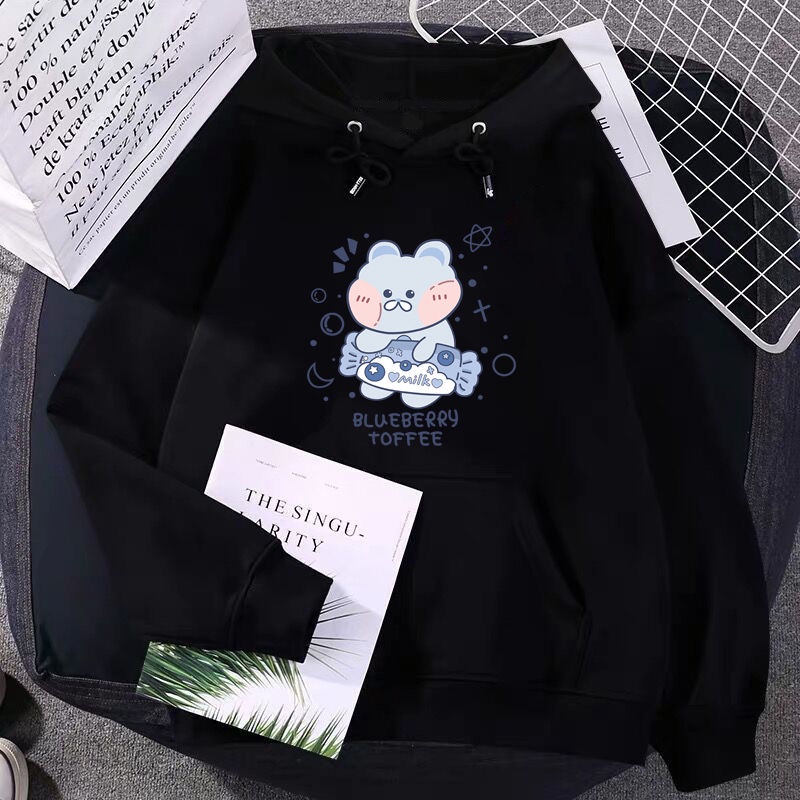 Áo hoodie PEWARN dáng rộng in họa tiết hoạt hình dễ thương thời trang 2022 cho nam và nữ