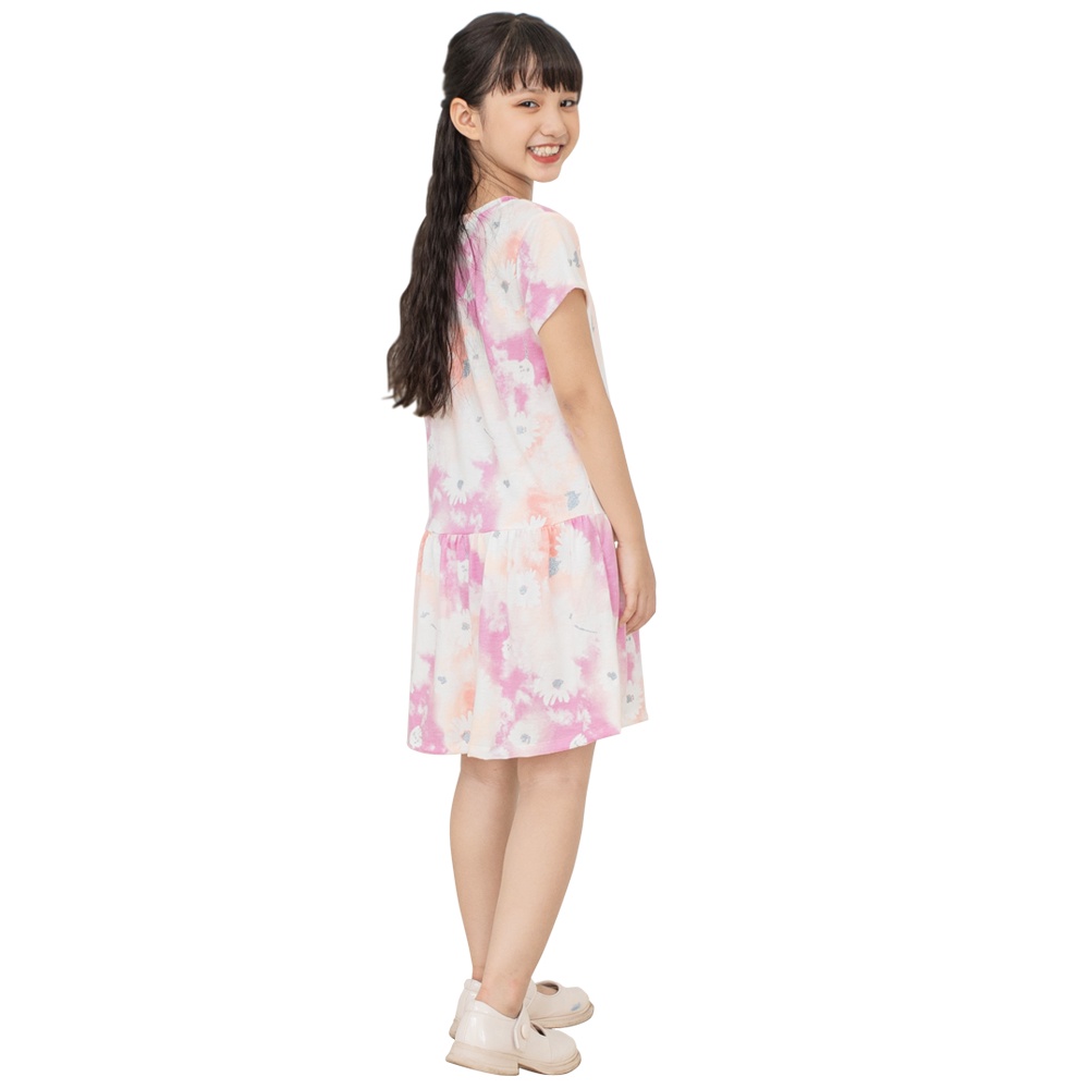 Đầm bé gái size đại, vải hồng loang kim tuyến, từ 20-40 kg, Váy bé gái tay ngắn 100% cotton, KYO293, K9