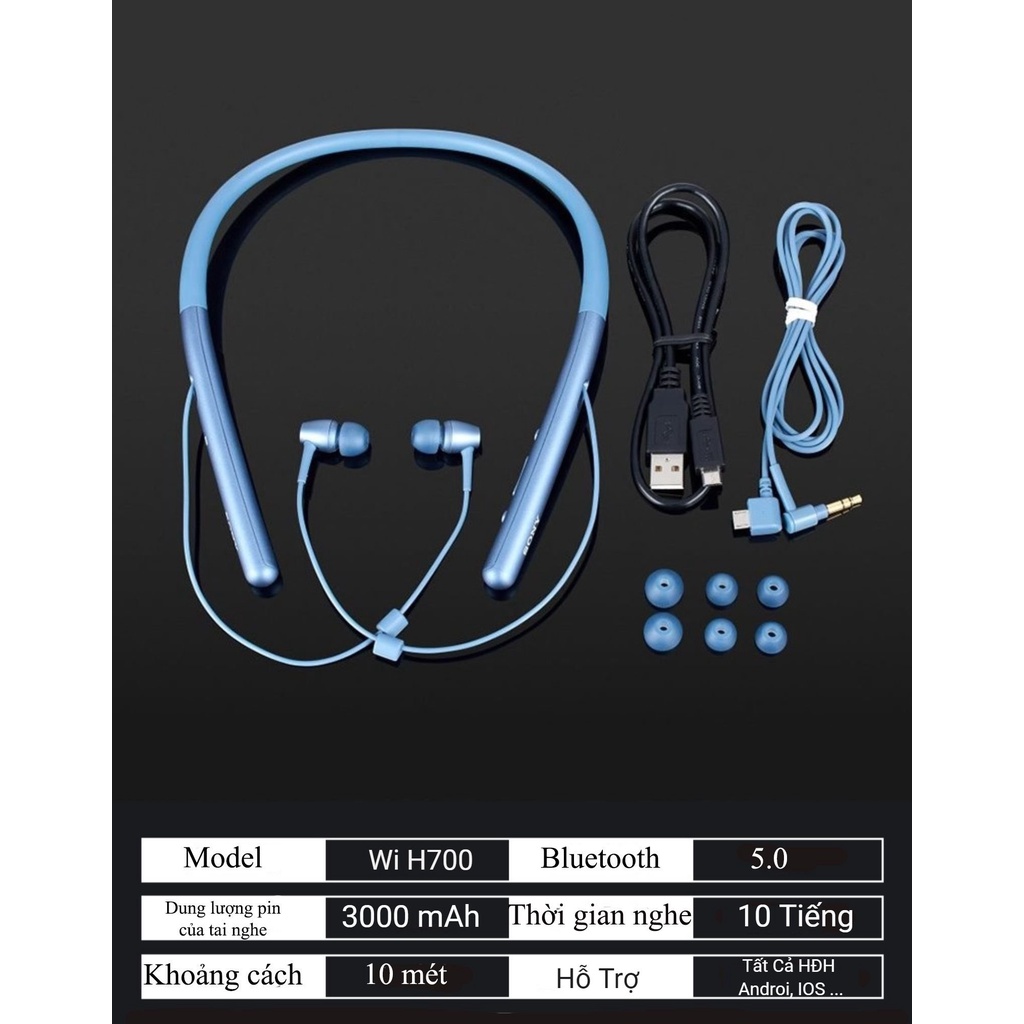 Tai Nghe Bluetooth Quàng Cổ H700 Pin Cực Trâu Cam Kết 6-8 H Nghe, Chống Nước, Hỗ Trợ Thẻ Nhớ, Chống Ồn