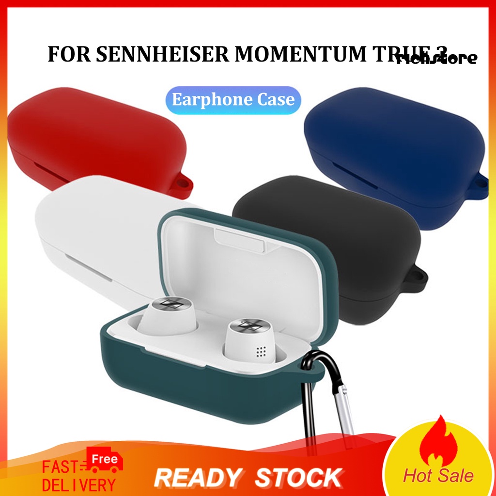 Vỏ bọc silicone mềm bảo vệ hộp sạc tai nghe bluetooth SENNHEISER MOMENTUM True 2 chống bụi gắn móc khóa tiện lợi