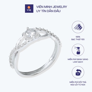 Nhẫn bạc nữ vmj, nhẫn nữ bạc 925 cao cấp, nhẫn bạc 925 jqn mặt hoa đính đá sáng đẹp - vmj93