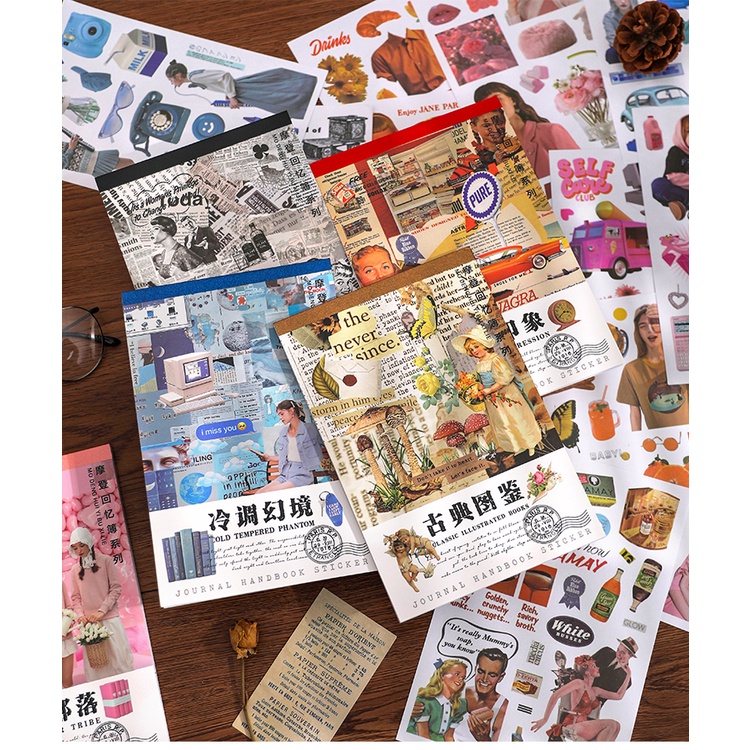 Set 20 Tờ Giấy Dán Trang Trí Sổ Lưu Niệm Phong Cách Vintage Diy