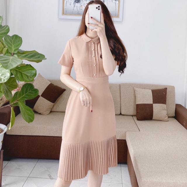 Váy đầm liền thân cao cấp Dáng váy cá dập ly cúc fashion