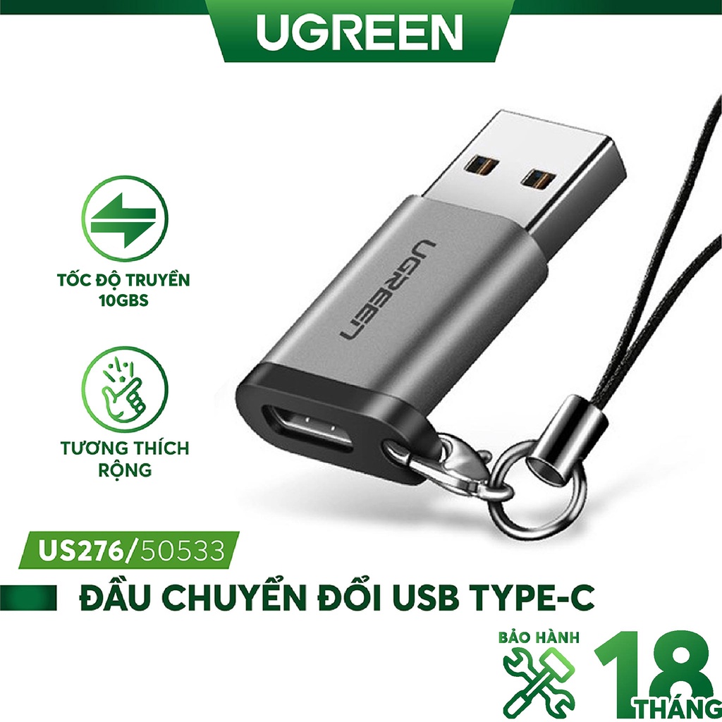 Adapter chuyển đổi USB 3.0 đực sang USB 3.1 Type C cái UGREEN US204 US276  dùng cho PC, laptop, macbook, điện thoại