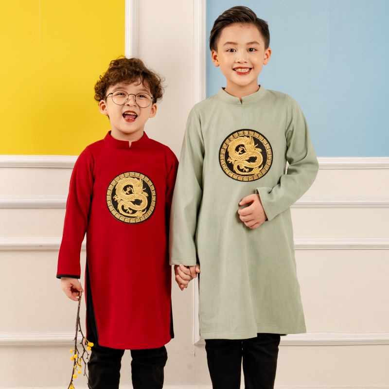 Áo dài cách tân cho bé trai, bé gái mặc tết Econice C. Size trẻ em 3, 4, 5, 6, 7, 8, 9, 10, 11, 12 tuổi