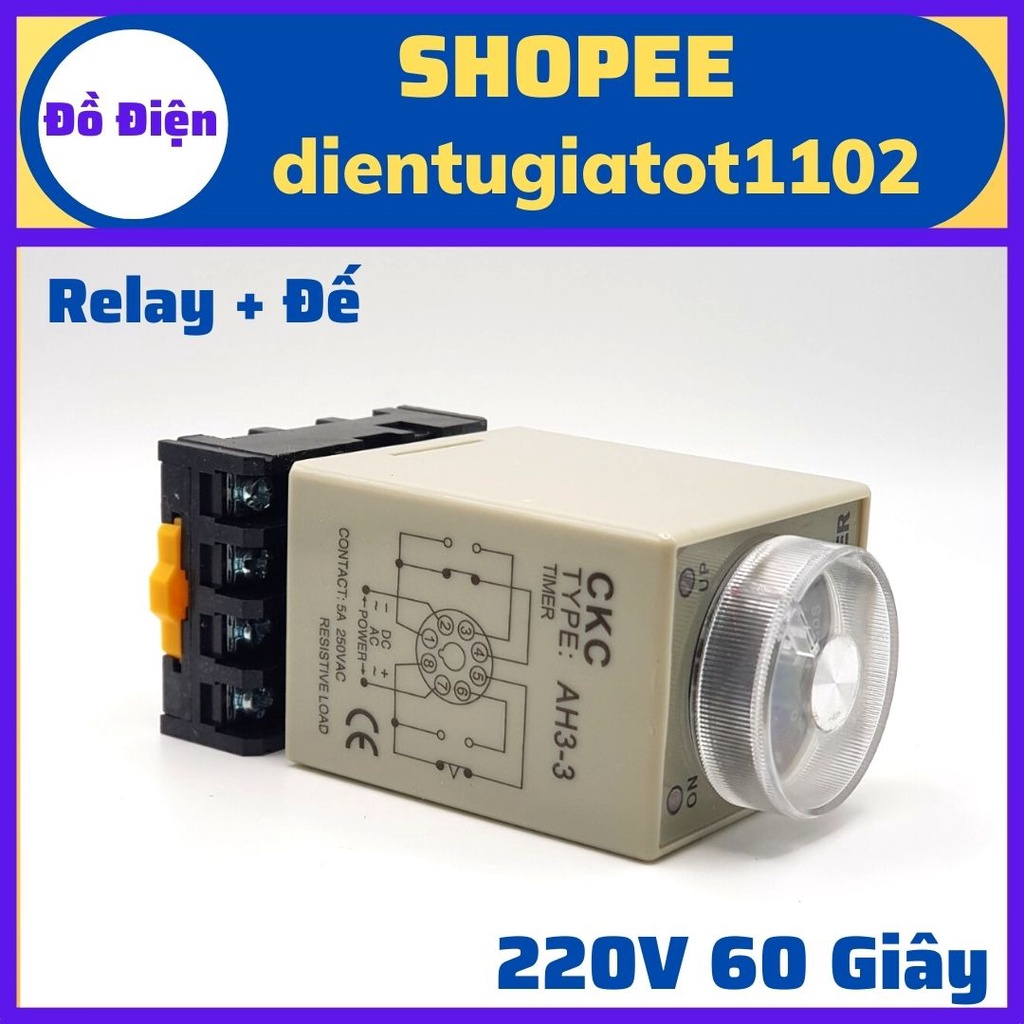 Relay thời gian CKC AH3-3, time 60 giây 220V, rơ le thời gian CKC 60S, rơ le thời gian