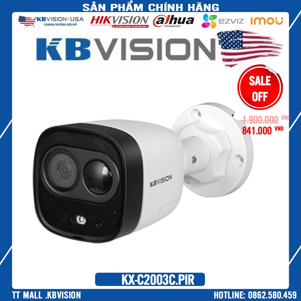 . {Hàng Mới Nhất}Camera HDCVI Hồng Ngoại 2.0 MP KBVISION KX-C2003C.PIR cảm biến hồng ngoại nhận diện người .