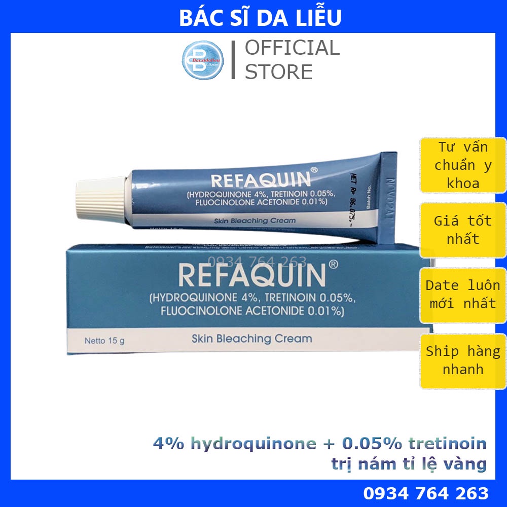 Refaquin (15g) - kem giảm nám Hydroquinone & tretinoin, mờ thâm mụn, trắng sáng da