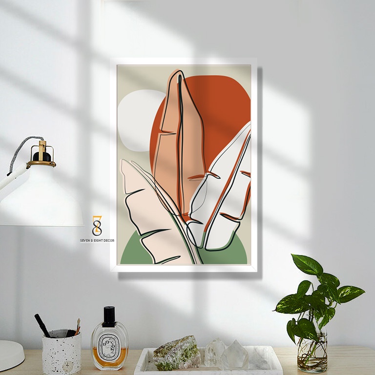 Tranh Canvas | Tranh Trừu Tượng Phong Cách Minimalist Line Art 1FVABS010 | Tranh Căng Khung Cao Cấp | Tặng Kèm Đinh