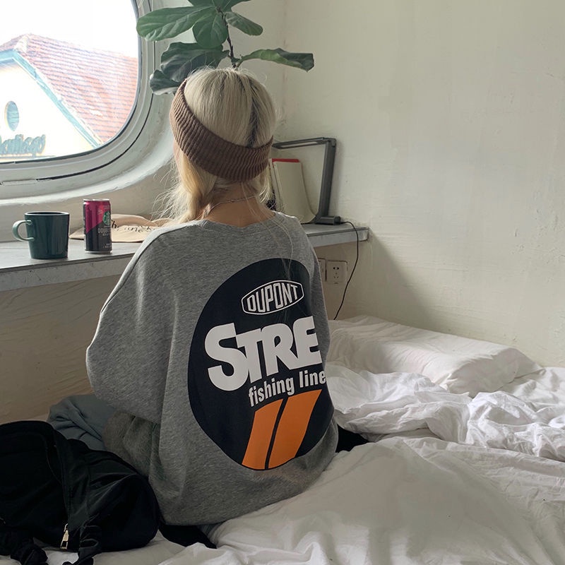 Áo Sweater Tay Dài Dáng Rộng In Họa Tiết Xinh Xắn Thời Trang Cho Nữ