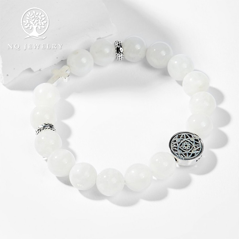 Vòng mân côi - chuỗi mân côi màu trắng phối thánh giá NQ Jewelry 10mm