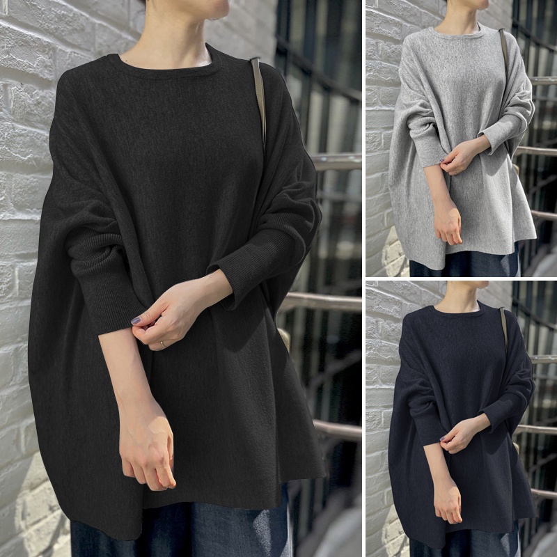 Áo thun nữ Zanzea tay dài màu trơn dáng rộng phong cách Hàn Quốc dễ phối