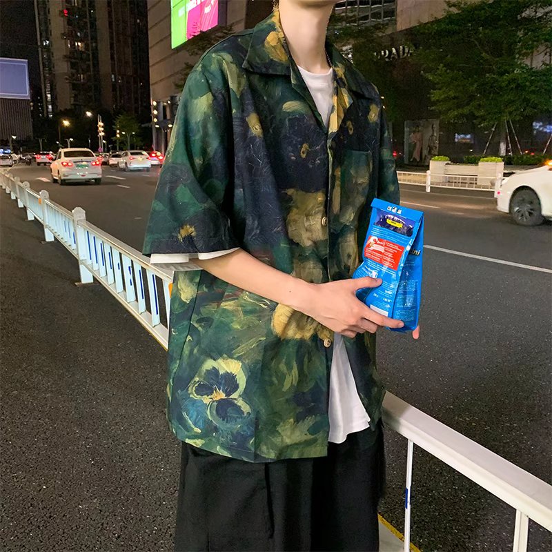 Áo Sơ Mi Đi Biển Tay Ngắn Dáng Rộng Phong Cách Retro Thời Trang Cho Nam Giới Có Size M-3xl