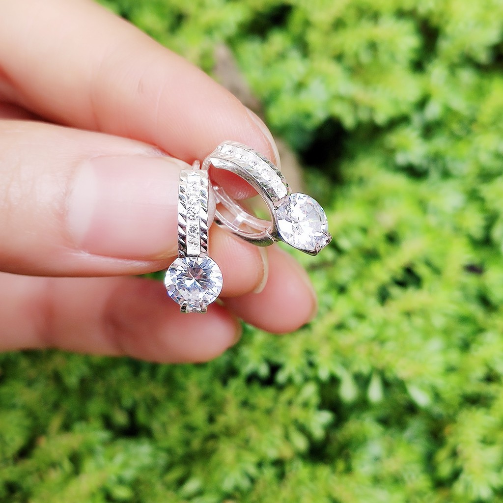 Khuyên tai bạc khuyên bấm đá lấp lánh bạc ta dày dặn sang chảnh