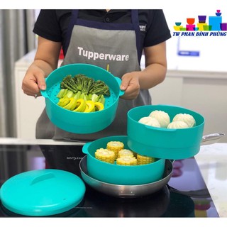 Tupperware xửng hấp 3 tầng màu xanh