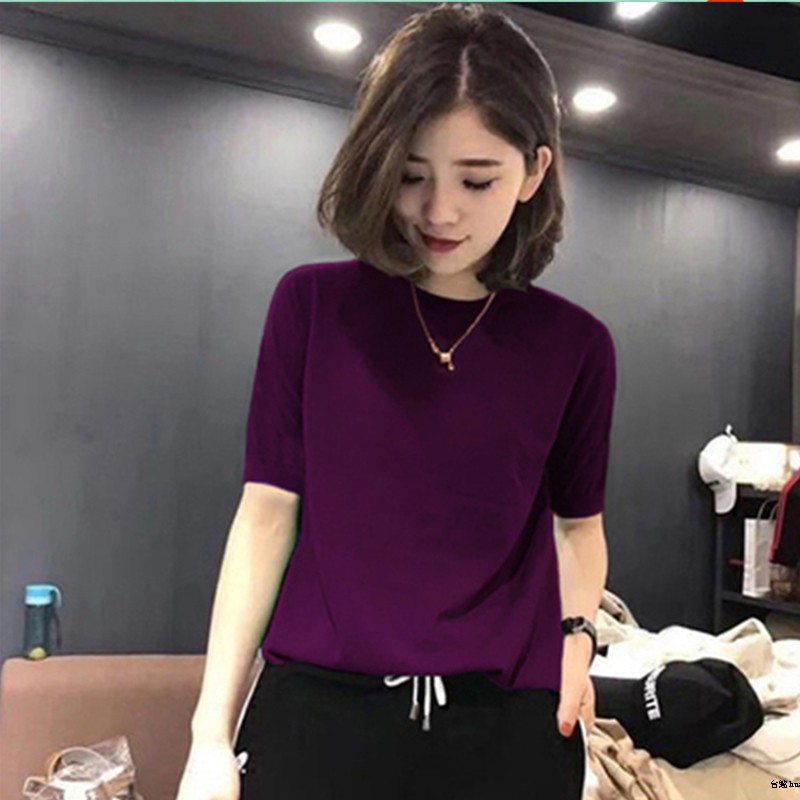 Áo Sweater Dệt Kim Tay Ngắn Chui Đầu Thiết Kế Dễ Thương Cho Nữ