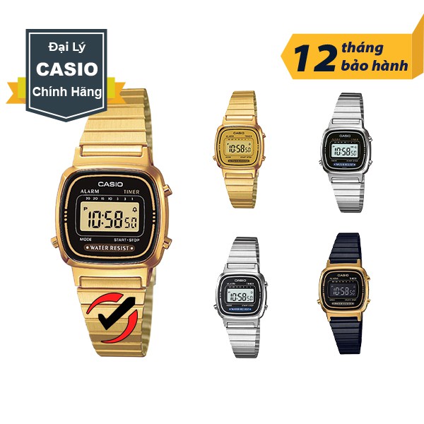 Đồng Hồ Nữ Chính Hãng Casio Anh Khuê Dây Kim Loại LA670 Mạ Vàng - Màu Bạc - Màu Đen