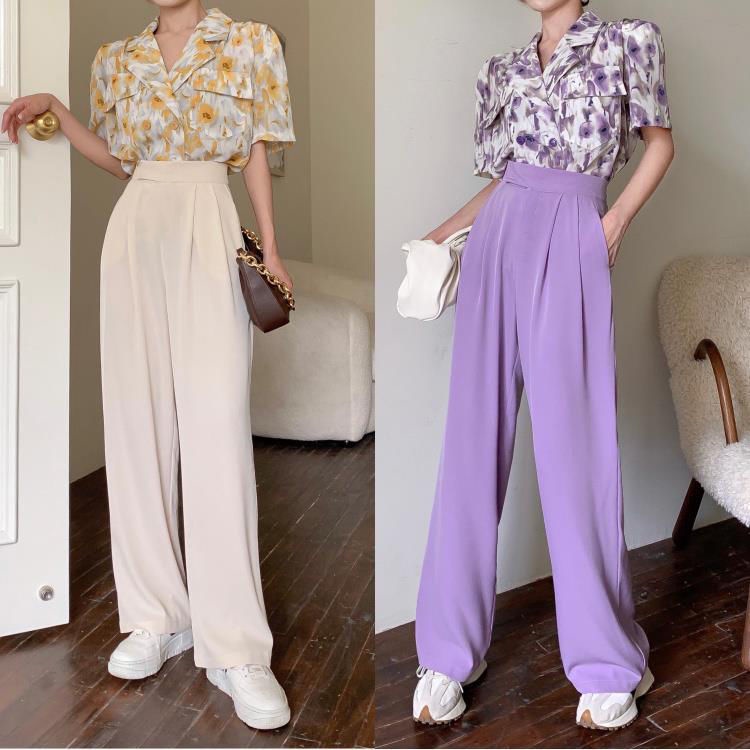 Bộ Áo Hoa Cổ Vest + Quần Ống Rộng Thẳng Phong Cách Hàn Quốc Thời Trang Mùa Hè Mới 2022