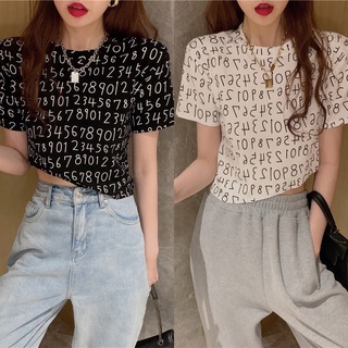 Áo Thun Croptop Ngắn Tay Dáng Ôm In Họa Tiết Phong Cách Mùa Hè Kiểu Hàn Quốc Duyên Dáng Cho Nữ