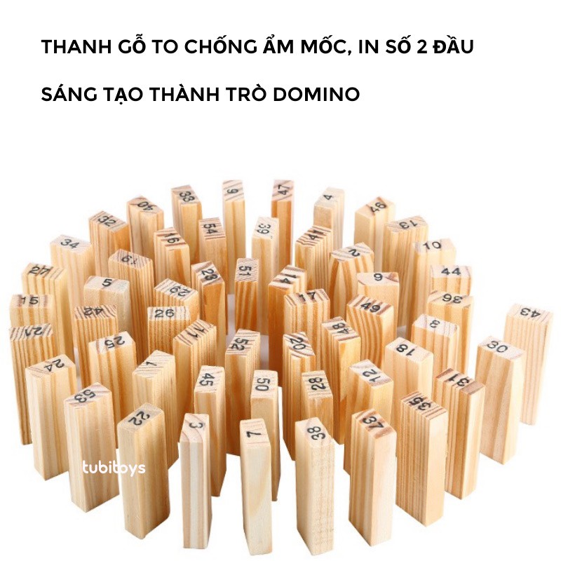 Rút gỗ domino gỗ cho bé học số 54 thanh to cỡ đại(kèm 4 xúc xắc) ETOYS