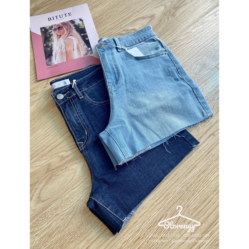 Quần Short Jean Lưng Cao Lai Cắt • Storenyy