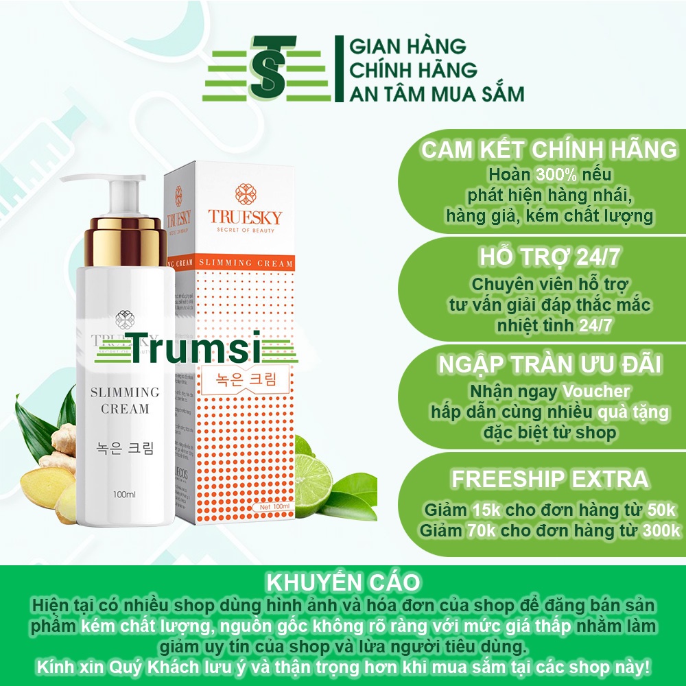 Kem tan mỡ siêu tốc Truesky chiết xuất quế gừng giúp giảm mỡ bụng, bắp tay, chân, đùi nhanh chóng Slimming Cream 100ml