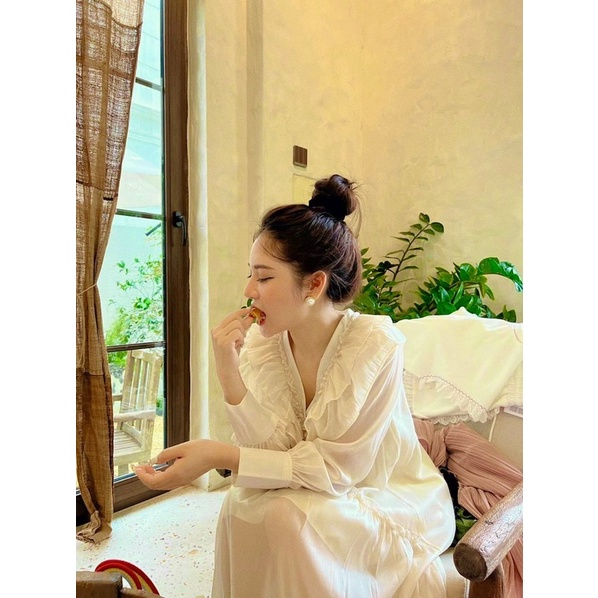 Váy babydoll tiểu thư dài tay bèo cổ đuôi cá hot mới