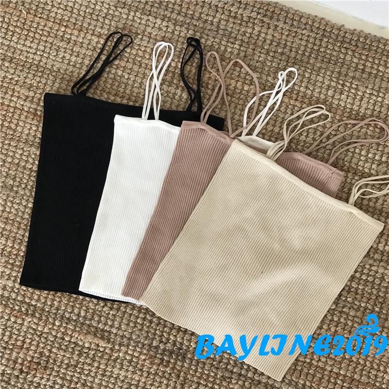 Áo Hai Dây Dệt Kim Màu Sắc Trơn Thời Trang Cho Nữ