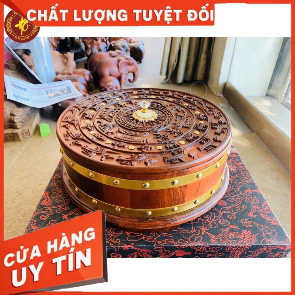 [ HÀNG CAO CẤP ] Khay Đựng Bánh Kẹo Mứt Tết Bằng Gỗ Trống Đồng Đông Sơn Gỗ Hương - BẢO HÀNH 1 ĐỔI 1 - ĐÚNG ẢNH ĐÚNG MẪU