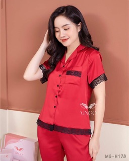 Bộ ngủ lụa quần lửng viền ren
