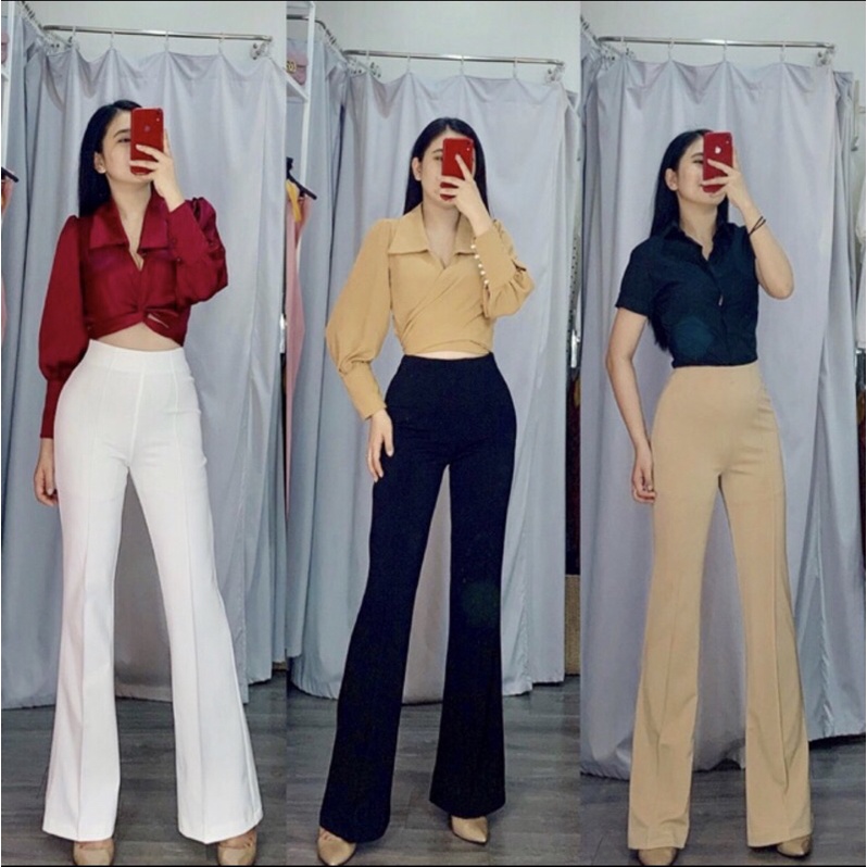 Quần vải ống loe khoá kéo sau, Quần vải loe ống vẩy ( video thật )