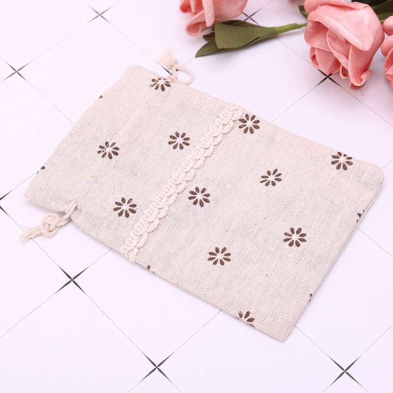 Túi Dây Rút Vải Lanh Cotton Đựng Kẹo Trang Sức Họa Tiết Giáng Sinh Giá Đỡ
